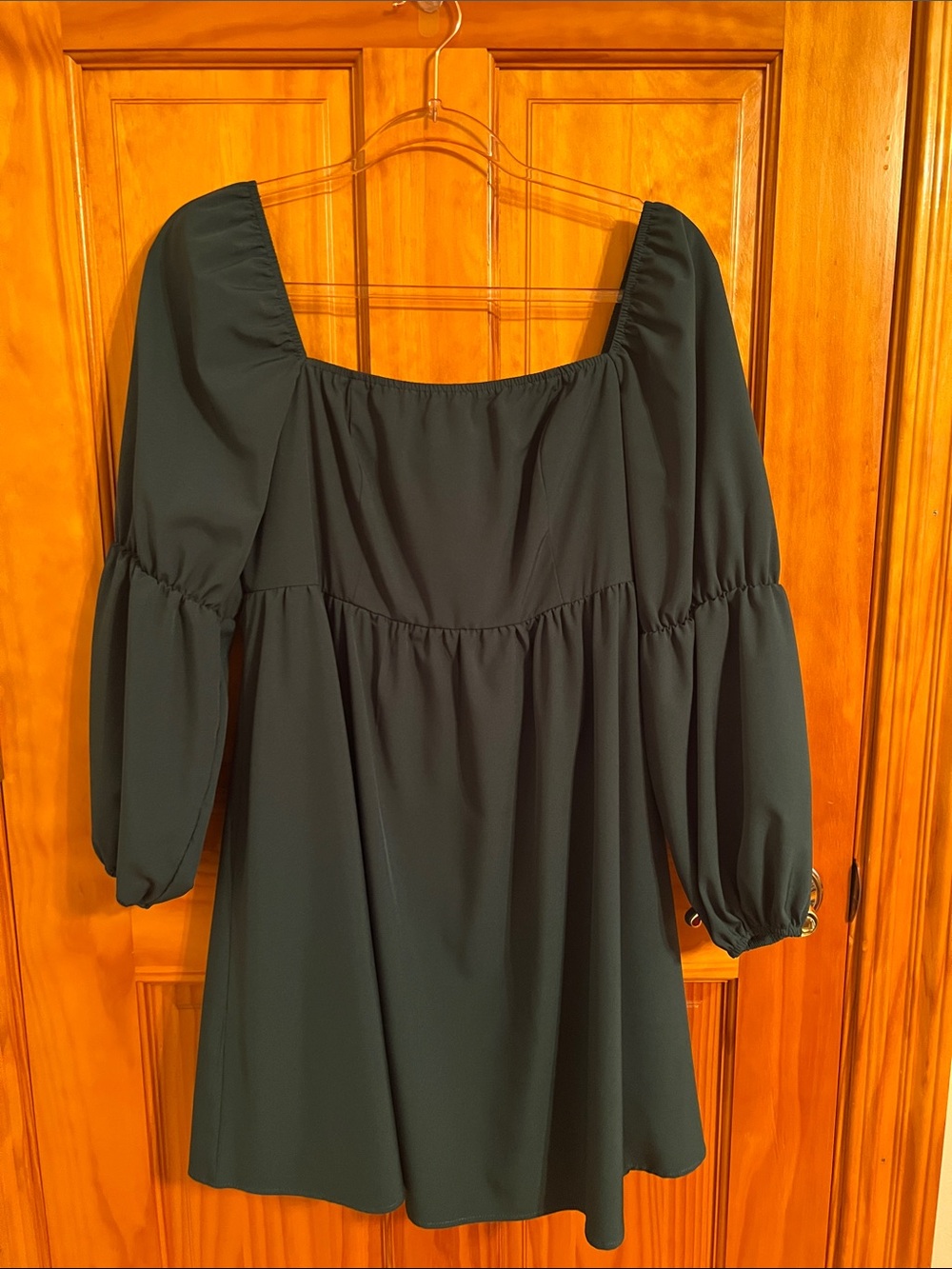 Womens Dark Green Square Neck Babydoll Dress